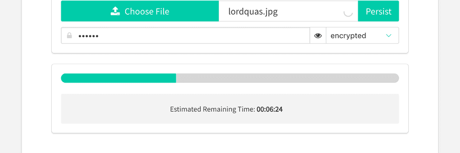 Screenshot of Tanglestash GUI showing the file persisting interface.