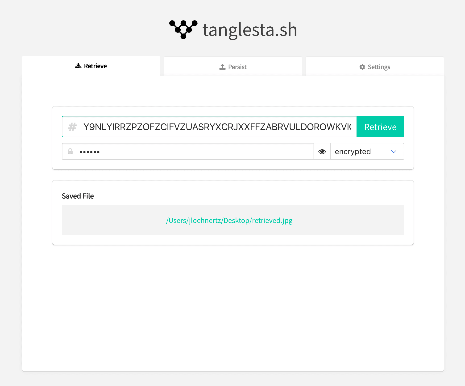 Tanglestash retrieving interface